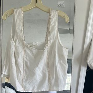 Marine Layer Cream Cotton Tank with Lace Trim